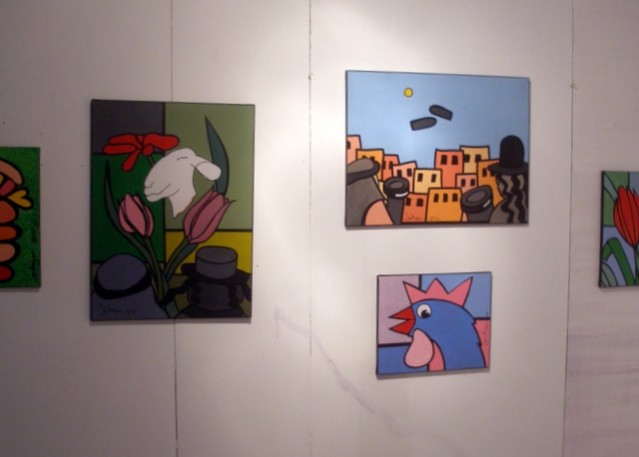 tentoonstelling jan & piet museum, spaarne kunstroute mei 2011, schilderijen en tafel Jan Heijer